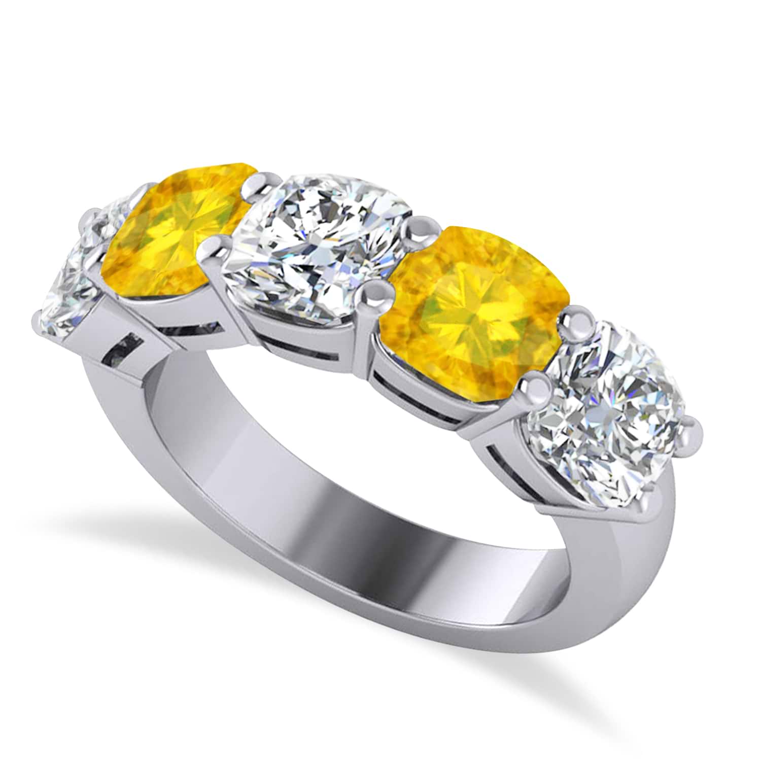 Cushion Diamond & Yellow Sapphire Five Stone Ring 14k White Gold (5.20ct)