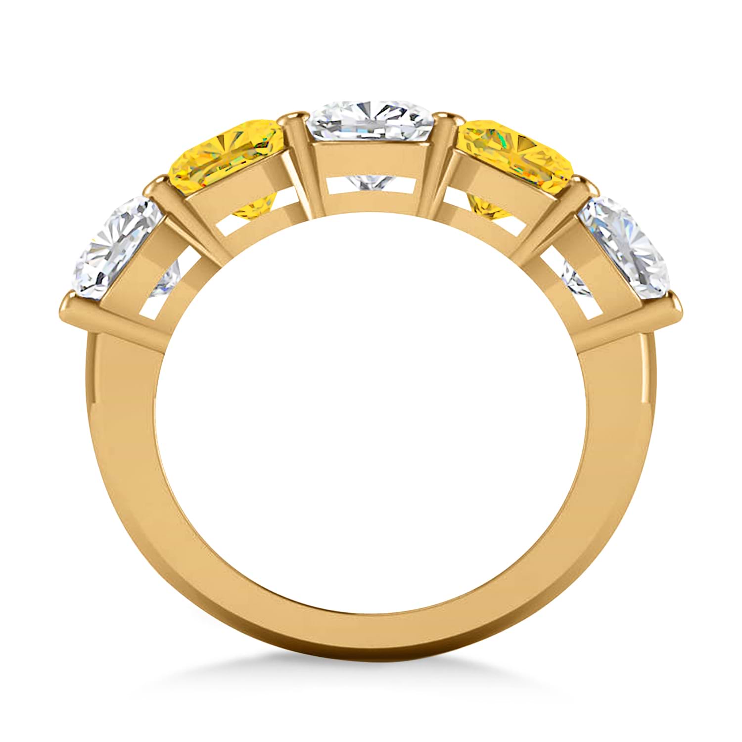 Cushion Diamond & Yellow Sapphire Five Stone Ring 14k Yellow Gold (5.20ct)