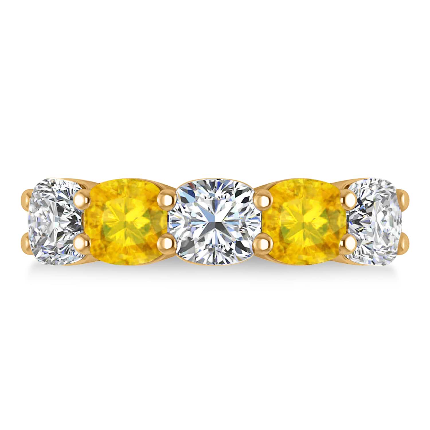 Cushion Diamond & Yellow Sapphire Five Stone Ring 14k Yellow Gold (5.20ct)