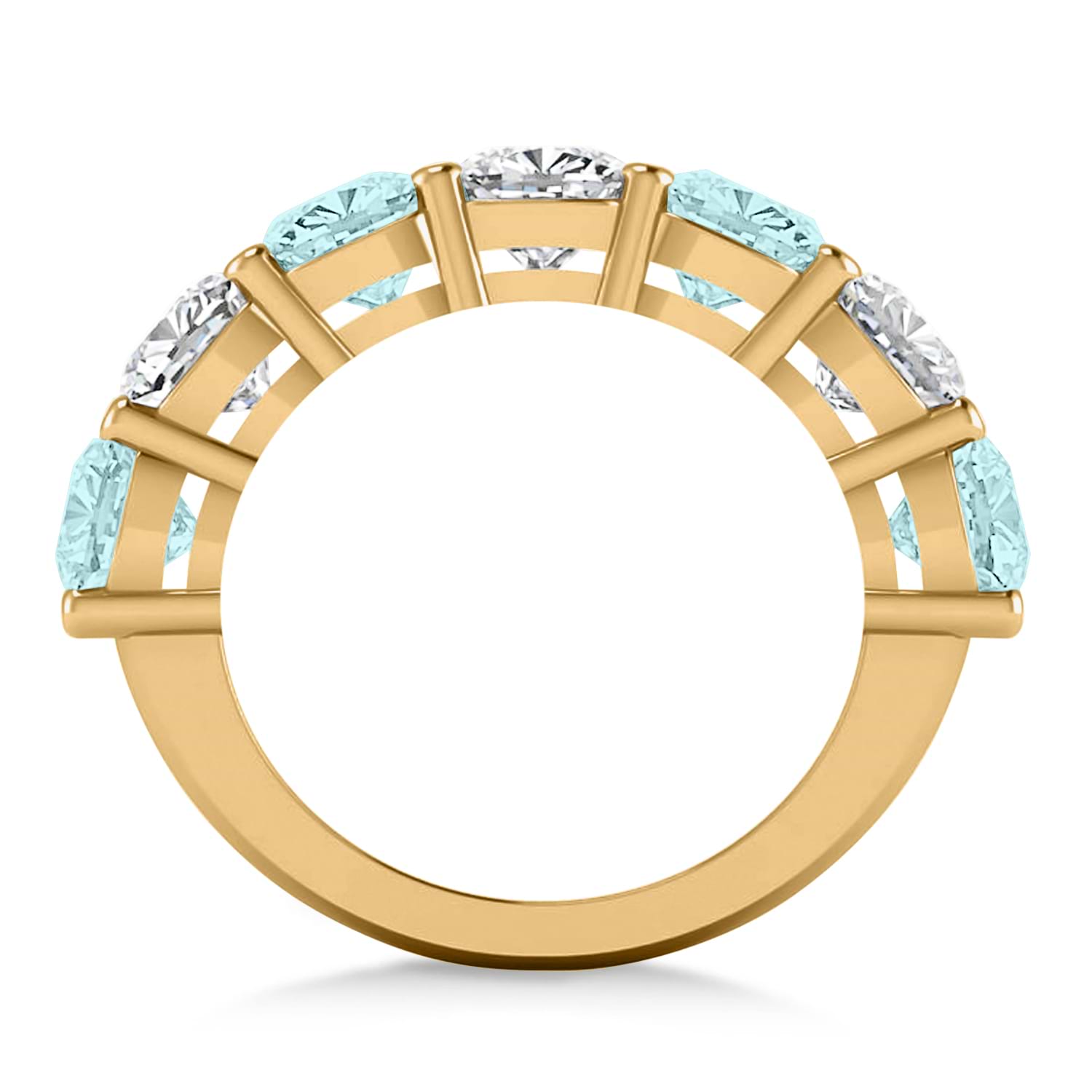 Cushion Diamond & Aquamarine Seven Stone Ring 14k Yellow Gold (5.85ct)