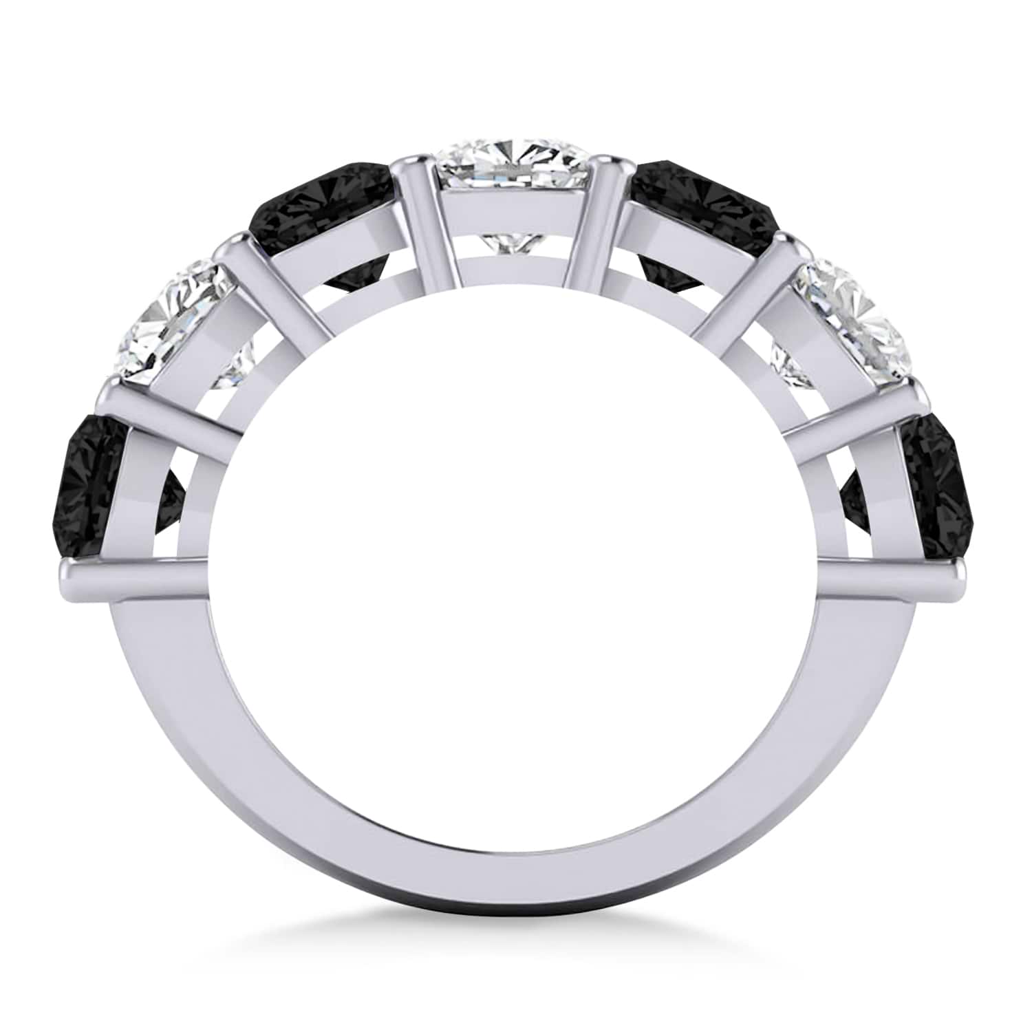 Cushion Black & White Diamond Seven Stone Ring 14k White Gold (5.25ct)