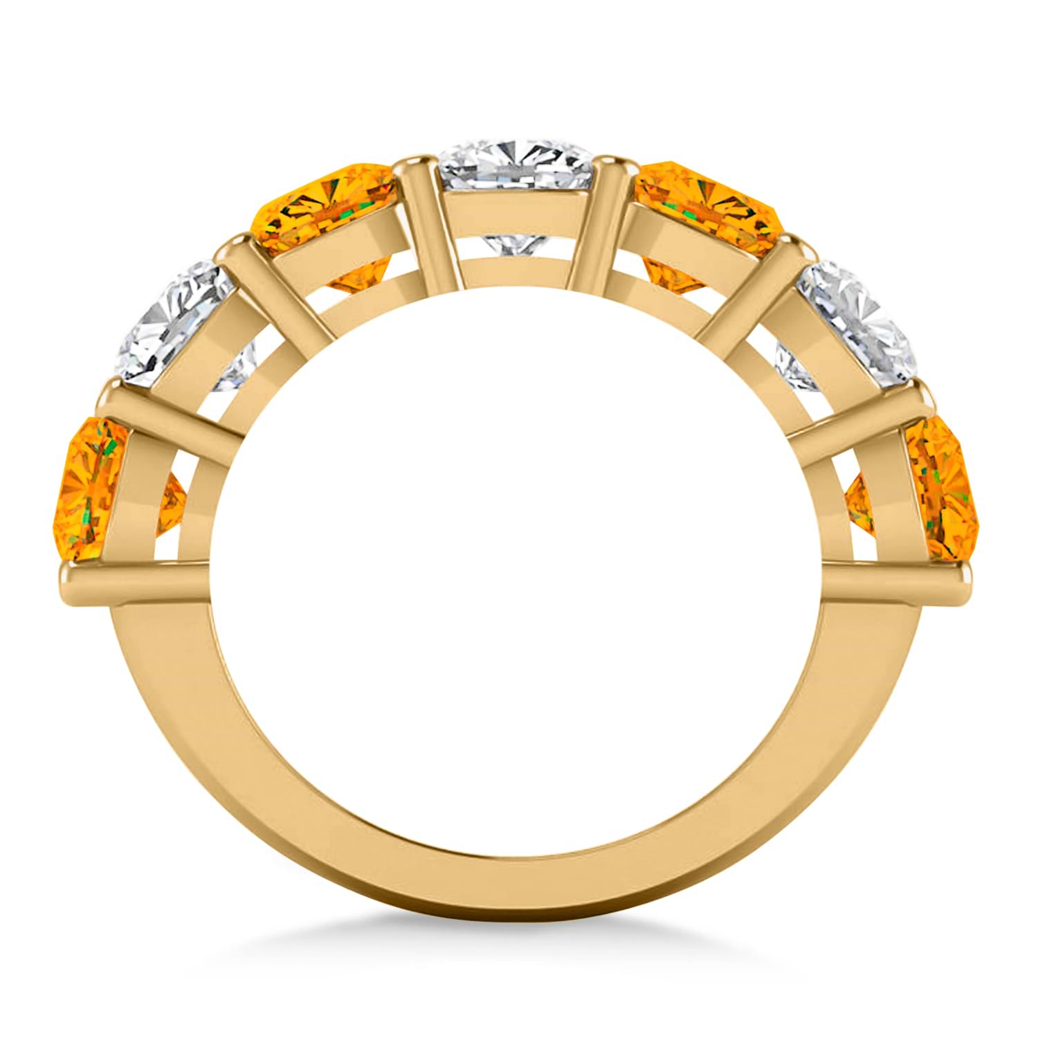 Cushion Diamond & Citrine Seven Stone Ring 14k Yellow Gold (5.85ct)