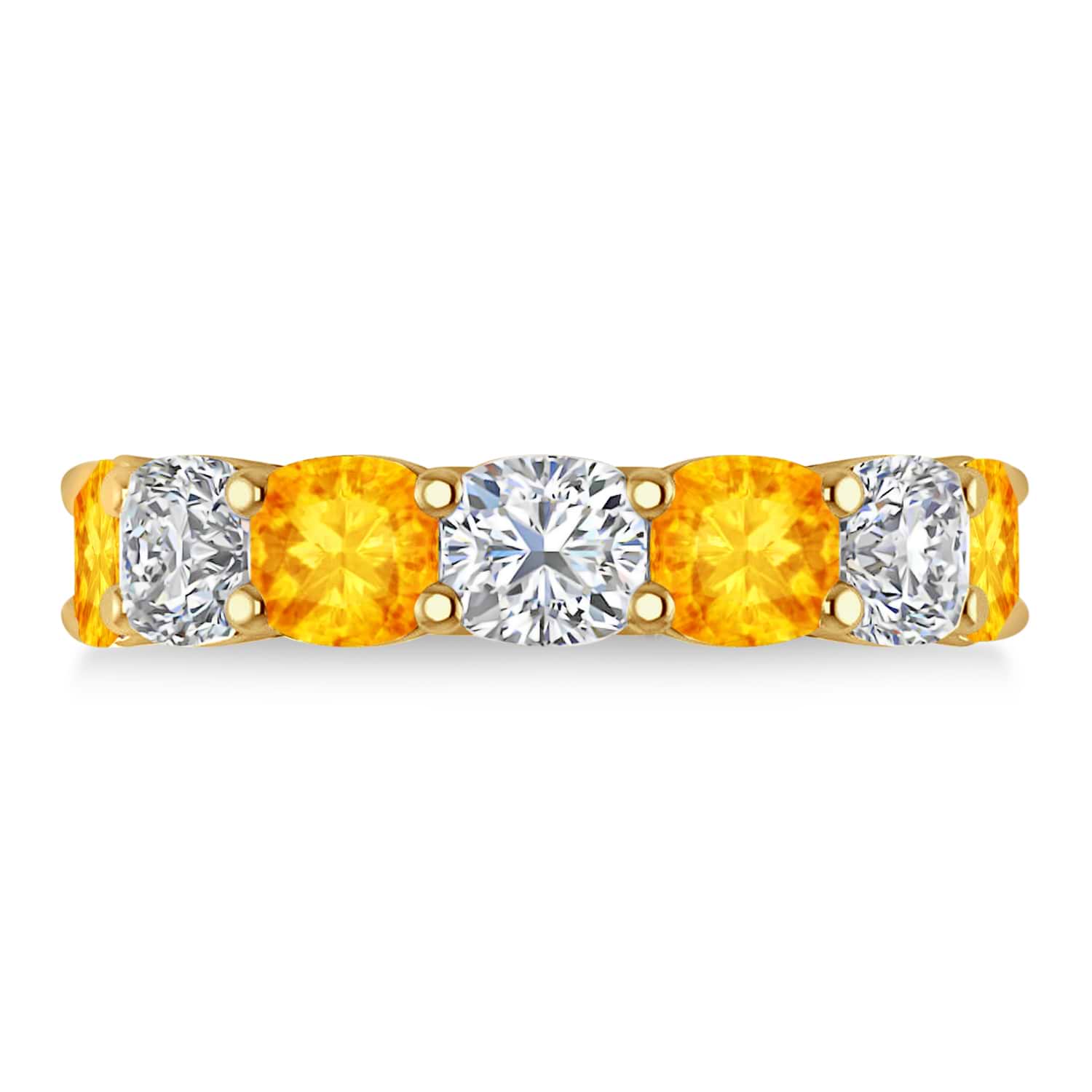 Cushion Diamond & Citrine Seven Stone Ring 14k Yellow Gold (5.85ct)