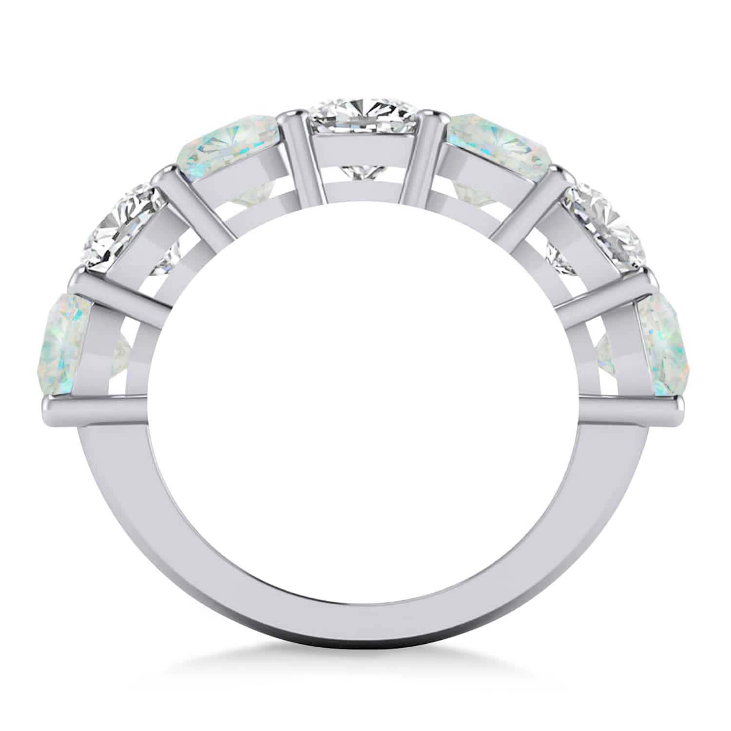 Cushion Diamond & Opal Seven Stone Ring 14k White Gold (5.85ct)