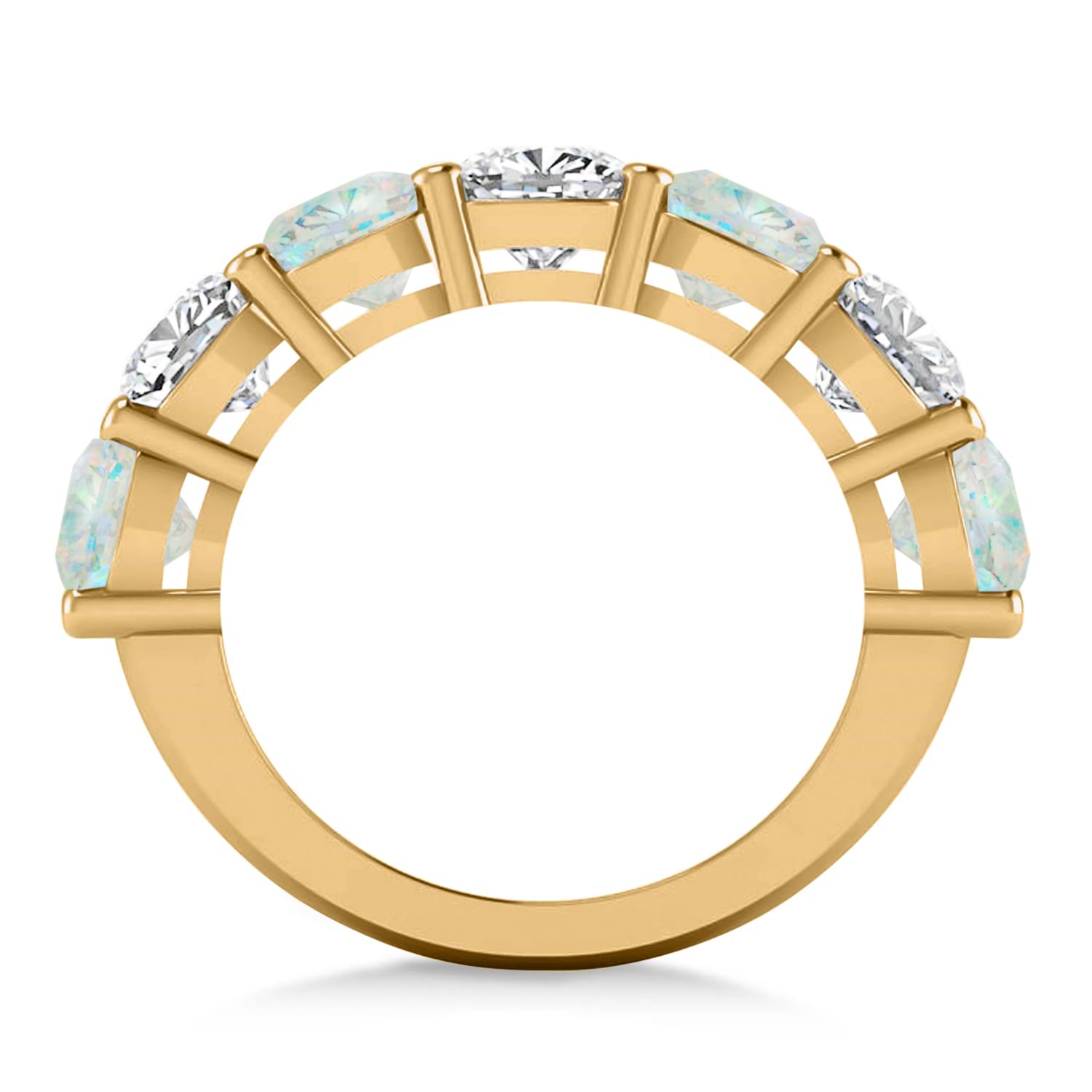 Cushion Diamond & Opal Seven Stone Ring 14k Yellow Gold (5.85ct)