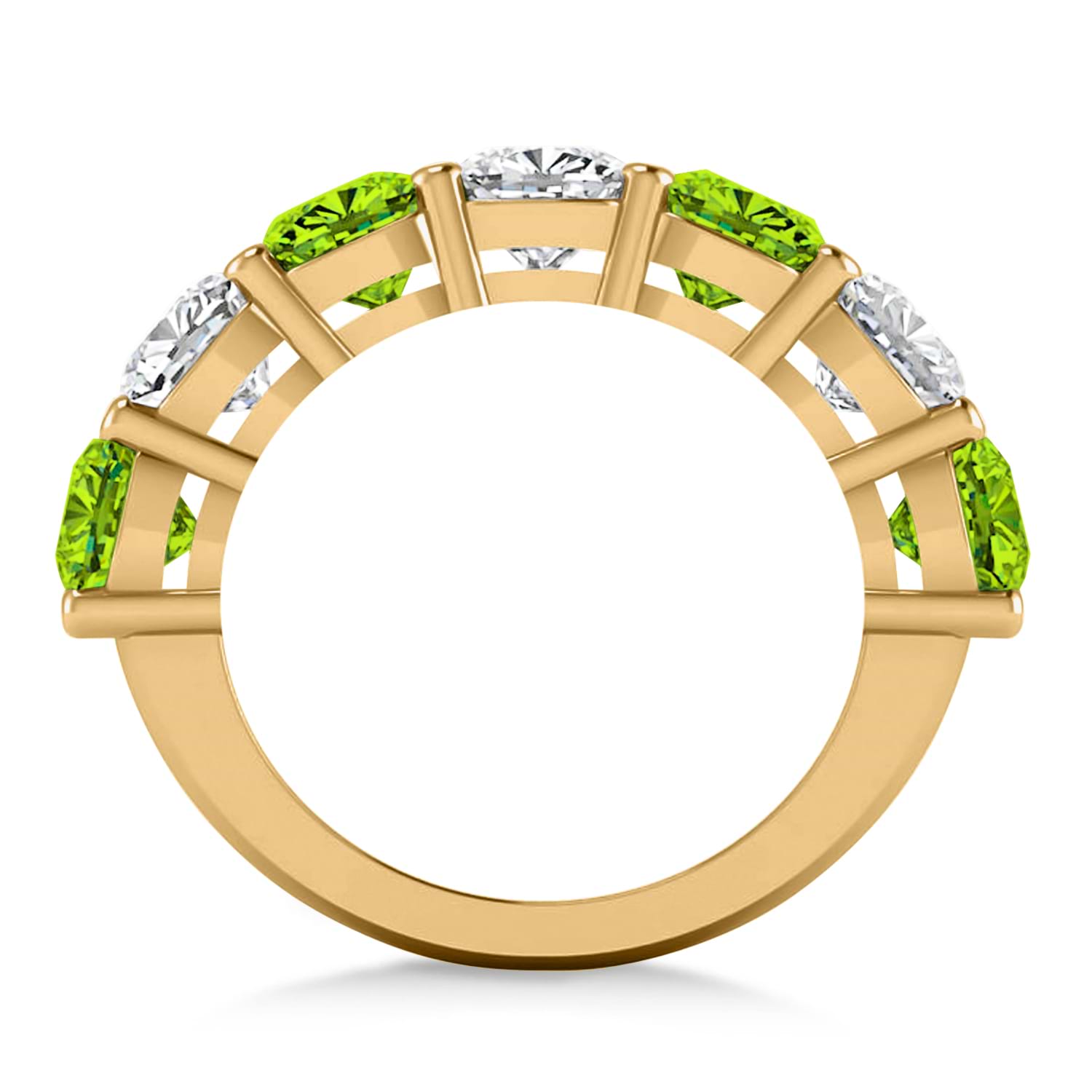 Cushion Diamond & Peridot Seven Stone Ring 14k Yellow Gold (5.85ct)