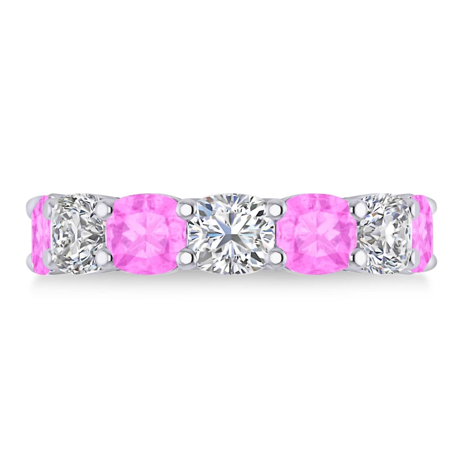 Cushion Diamond & Pink Sapphire Seven Stone Ring 14k White Gold (5.85ct)
