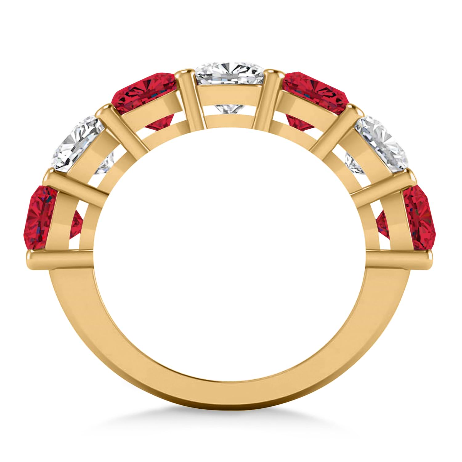 Cushion Diamond & Ruby Seven Stone Ring 14k Yellow Gold (5.85ct)