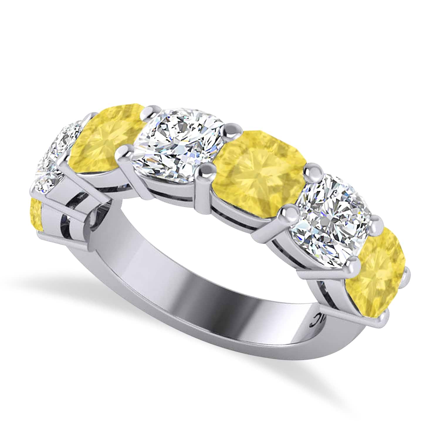 Cushion Yellow & White Diamond Seven Stone Ring 14k White Gold (5.25ct)