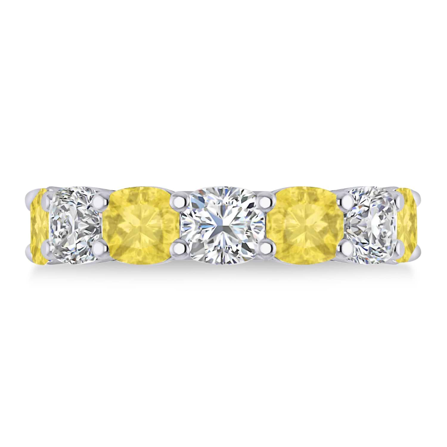 Cushion Yellow & White Diamond Seven Stone Ring 14k White Gold (5.25ct)