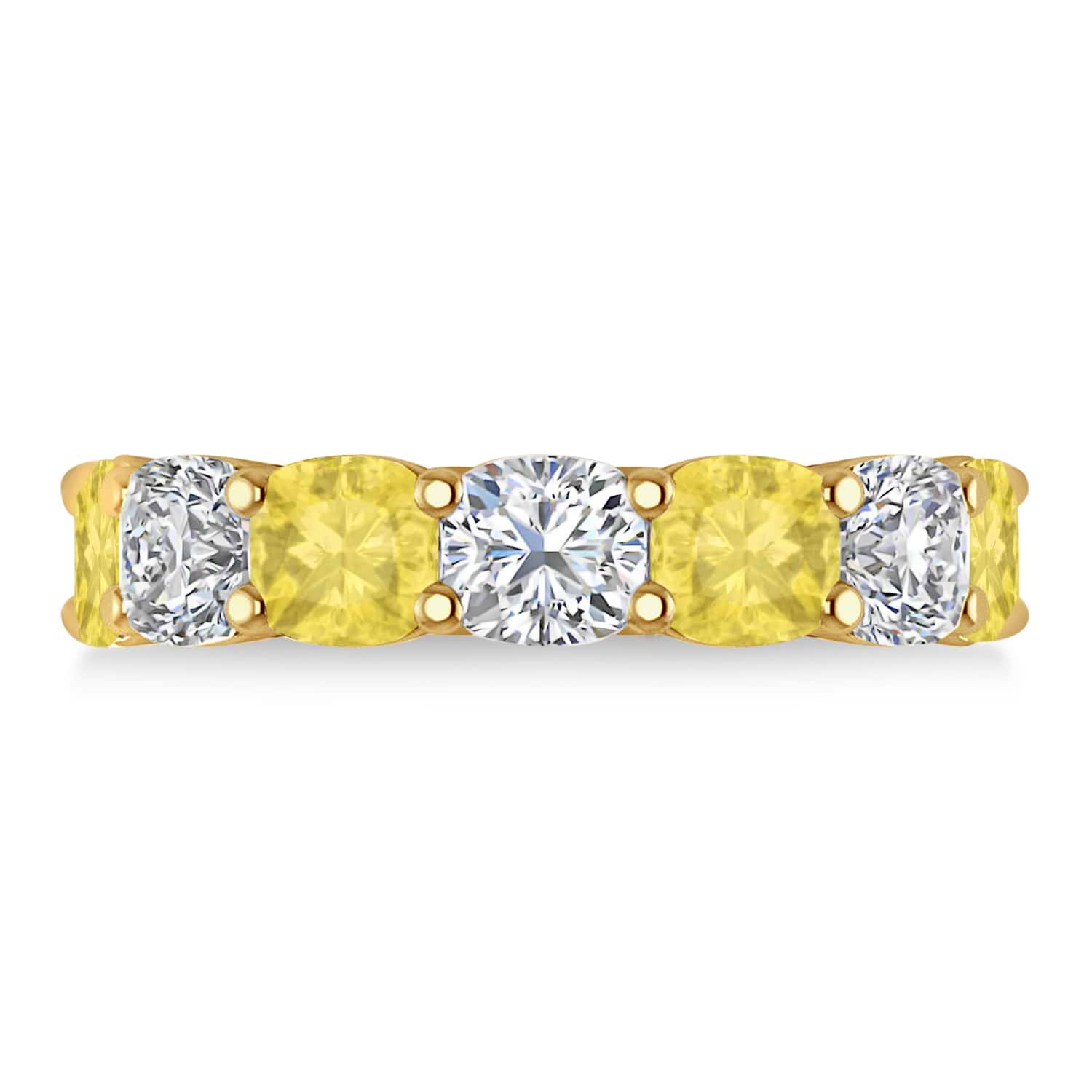 Cushion Yellow & White Diamond Seven Stone Ring 14k Yellow Gold (5.25ct)