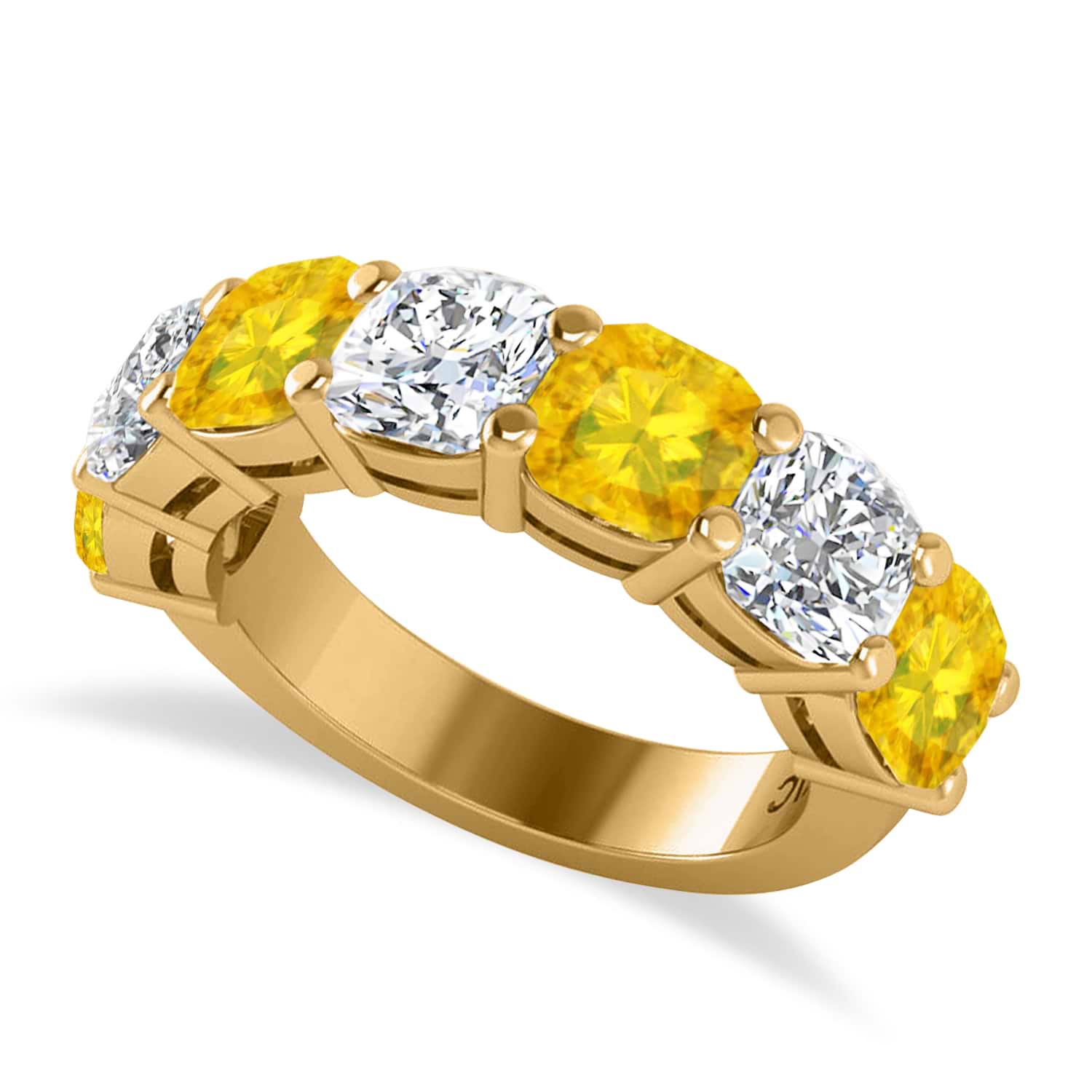 Cushion Diamond & Yellow Sapphire Seven Stone Ring 14k Yellow Gold (5.85ct)
