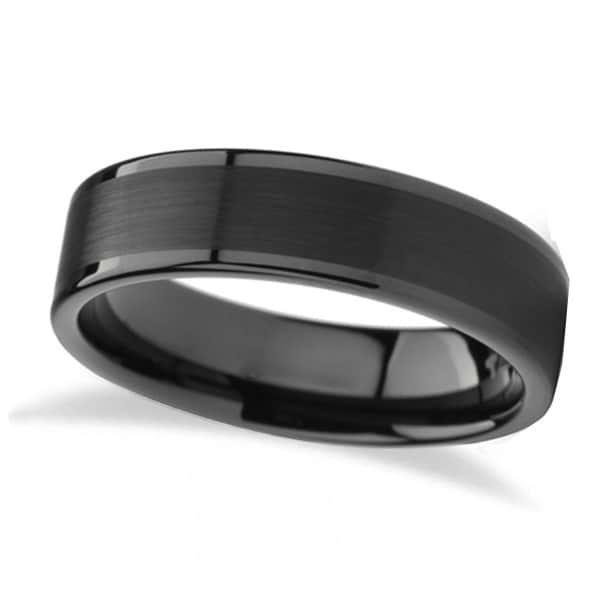 Brushed Center & Polished Edges Black Tungsten Wedding Band (4mm)