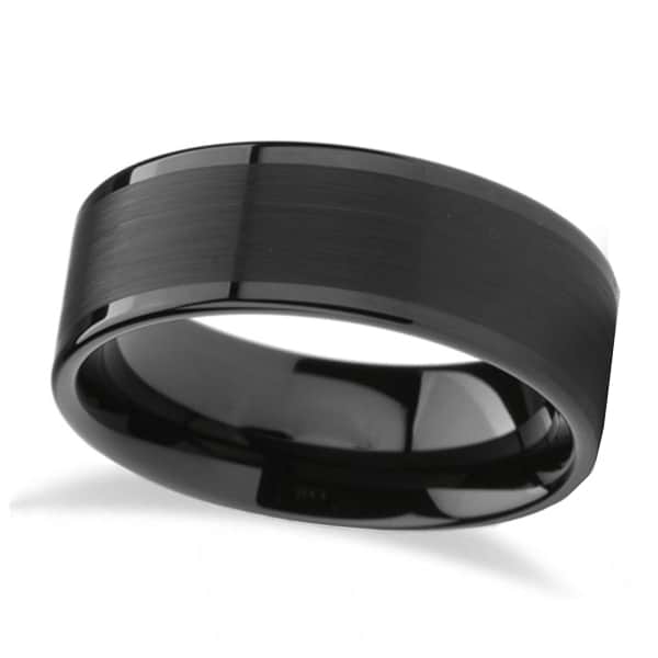 Brushed Center & Polished Edges Black Tungsten Wedding Band (6mm)