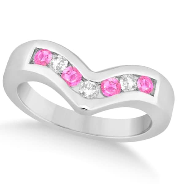Pink Sapphire & Diamond Chevron Ring Channel Set 14K White Gold 0.47ct