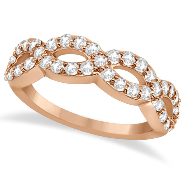 Pave Set Twisted Infinity Diamond Ring Band 18k Rose Gold (0.75ct)