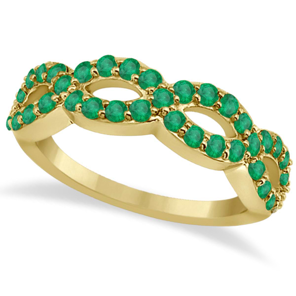 Pave Set Twisted Infinity Emerald Ring Band 14k Yellow Gold (0.93ct)