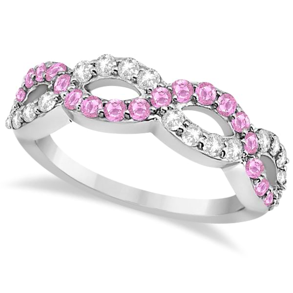 Pave Set Twisted Infinity Pink Sapphire Ring 14k White Gold (1.11ct)
