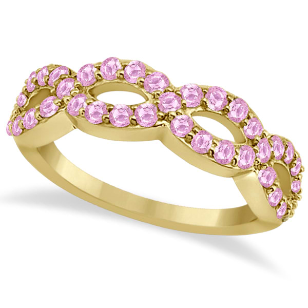 Pave Set Twisted Infinity Pink Sapphire Ring 14k Yellow Gold (1.11ct)