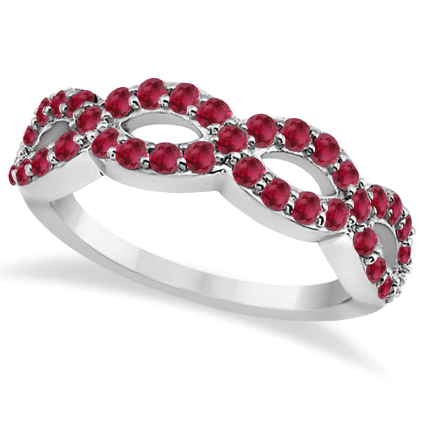 Pave Set Twisted Infinity Ruby Ring Band 14k White Gold (1.11ct)