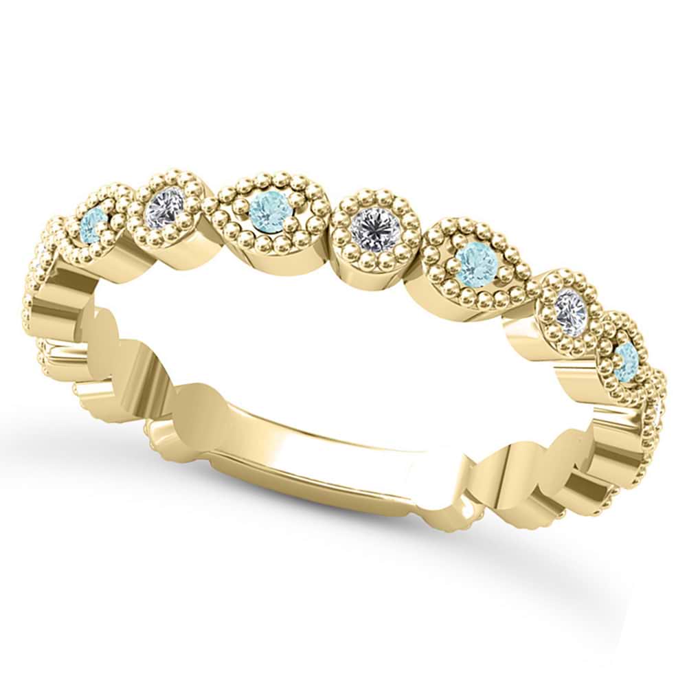 Alternating Diamond & Aquamarine Wedding Band 14k Yellow Gold (0.21ct)
