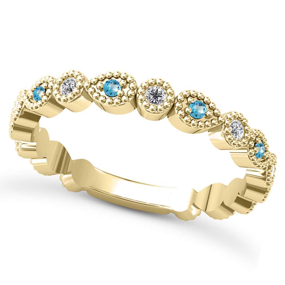 Alternating Diamond & Blue Topaz Wedding Band 14k Yellow Gold (0.21ct)