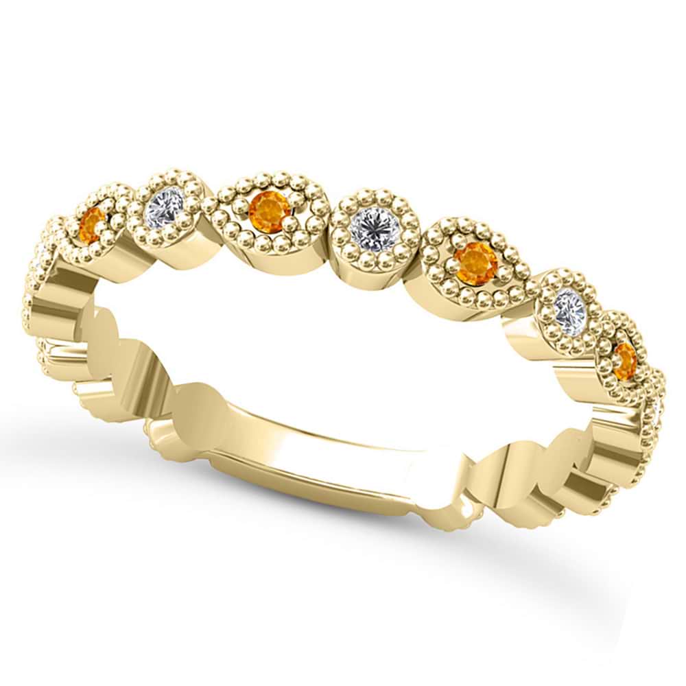 Alternating Diamond & Citrine Wedding Band 14k Yellow Gold (0.21ct)