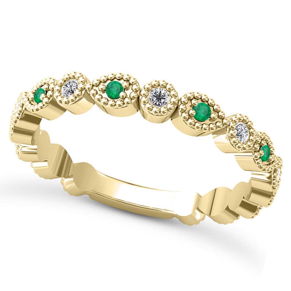 Alternating Diamond & Emerald Wedding Band 18k Yellow Gold (0.21ct)