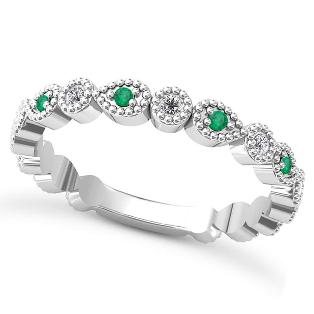 Alternating Diamond & Emerald Wedding Band Palladium (0.21ct)