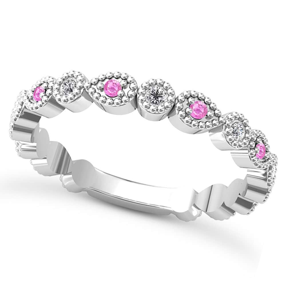 Alternating Diamond & Pink Sapphire Wedding Band 14k White Gold (0.21ct)