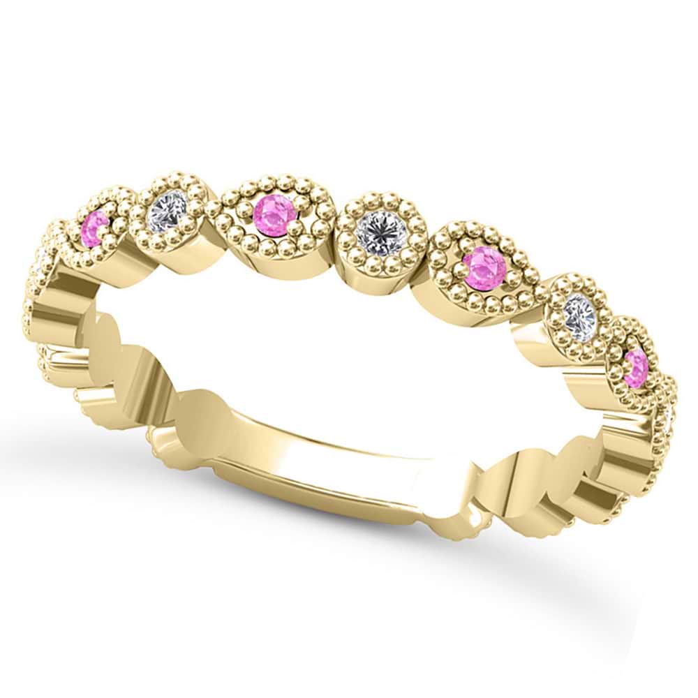Alternating Diamond & Pink Sapphire Wedding Band 18k Yellow Gold (0.21ct)