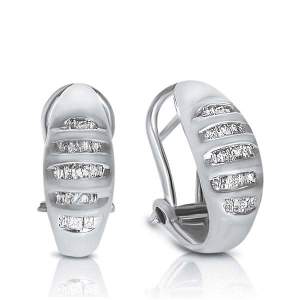 Ladies Baguette Diamond Earrings/Huggies in 14k White Gold (0.38ct.)