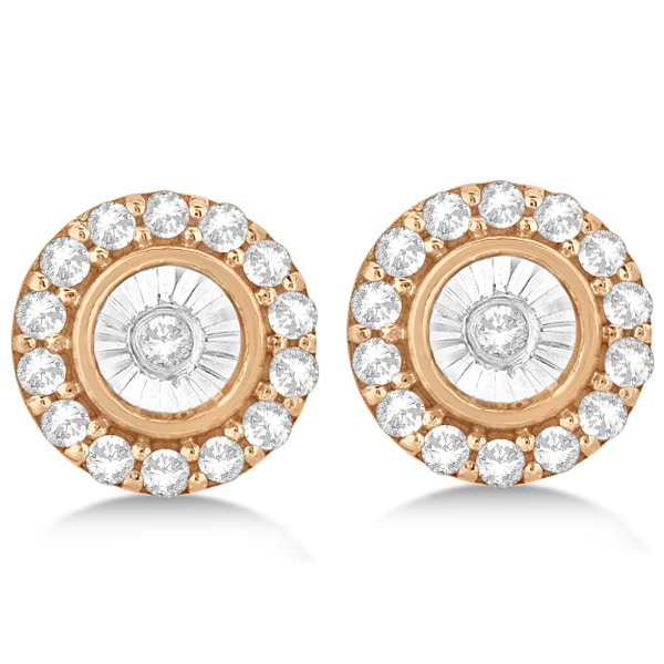 Miracle Set Cluster Halo Diamond Earrings Studs 14k Rose Gold 0.14ct