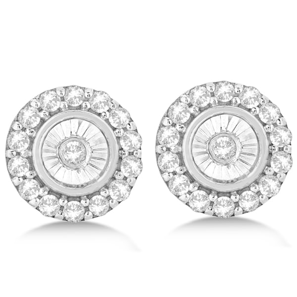 Miracle Set Cluster Halo Diamond Earrings Studs 14k White Gold 0.14ct
