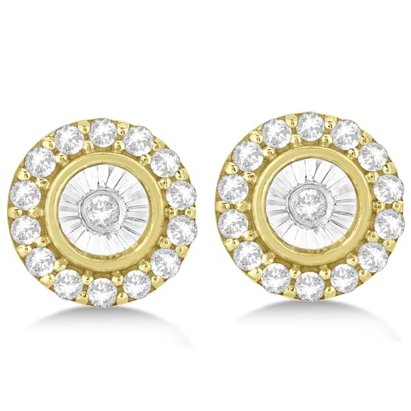 Miracle Set Cluster Halo Diamond Earrings Studs 14k Yellow Gold 0.14ct