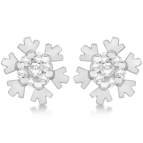 Ladies Diamond Snowflake Shaped Earring Studs 14k White Gold 0.12ct