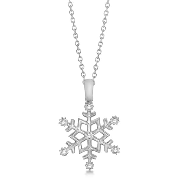 Diamond Snowflake Pendant Necklace for Women 14k White Gold 0.05ct