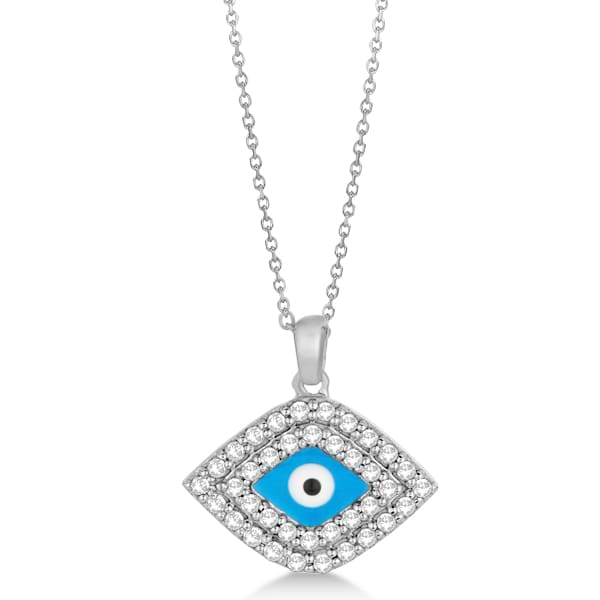 Diamond Evil Eye Pendant Necklace for Women 14K White Gold 0.26ct