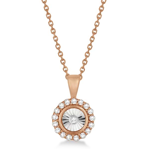 Miracle Set Cluster Diamond Halo Pendant Necklace 14k Rose Gold .07ct