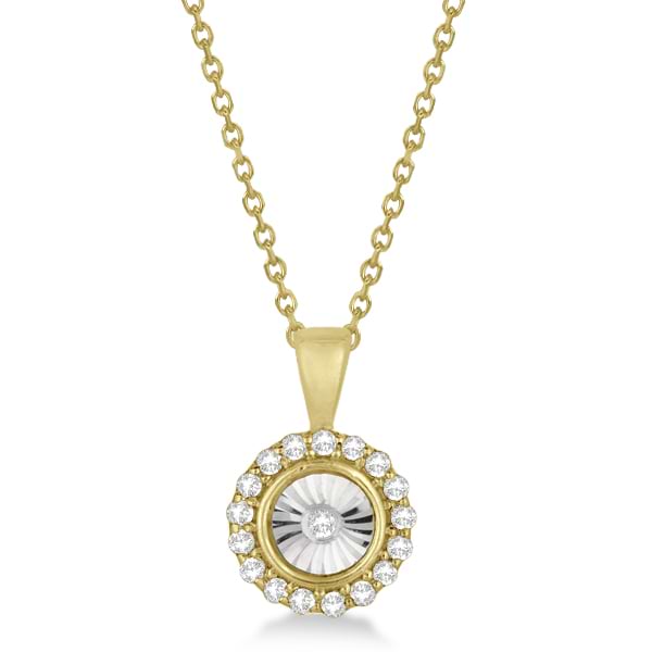 Miracle Set Cluster Diamond Halo Pendant Necklace 14k Yellow Gold .07ct