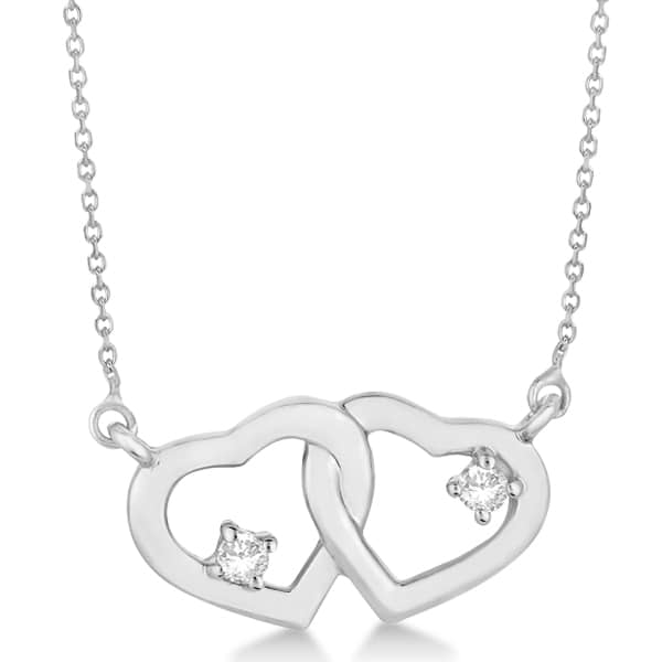 Double Heart Pendant Necklace with Diamonds in 14k White Gold 0.06ct