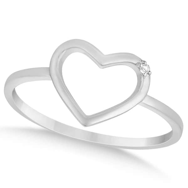 Open Heart Diamond Accented Ring in 14K White Gold for Women