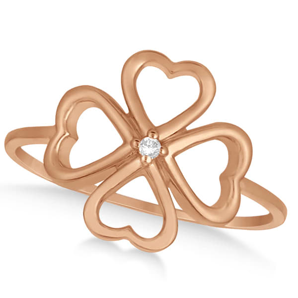 Ladies Four Leaf Clover Fashion Ring with Diamond 14k Rose Gold .01ct