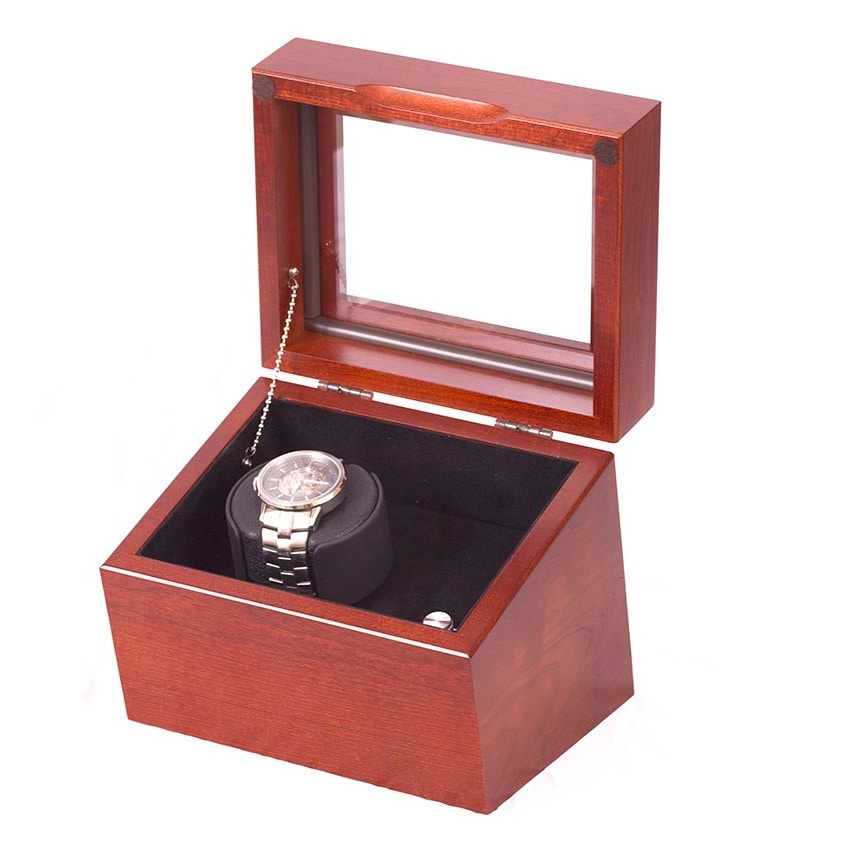 Single Watch Winder in Solid Cherry Featuring 4 winder programs