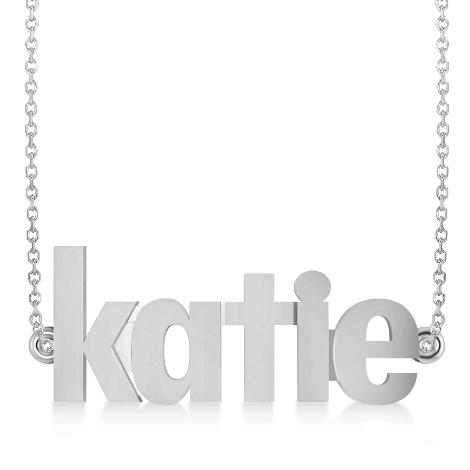 Personalized Block Font Name Pendant Necklace 14k White Gold
