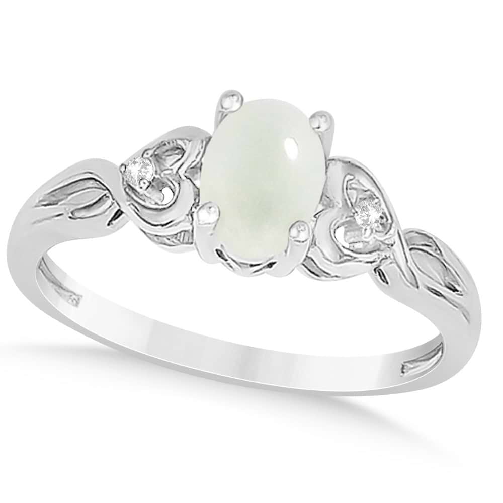 Diamond Accented Opal Right Hand Ring 14k White Gold (0.52ct)