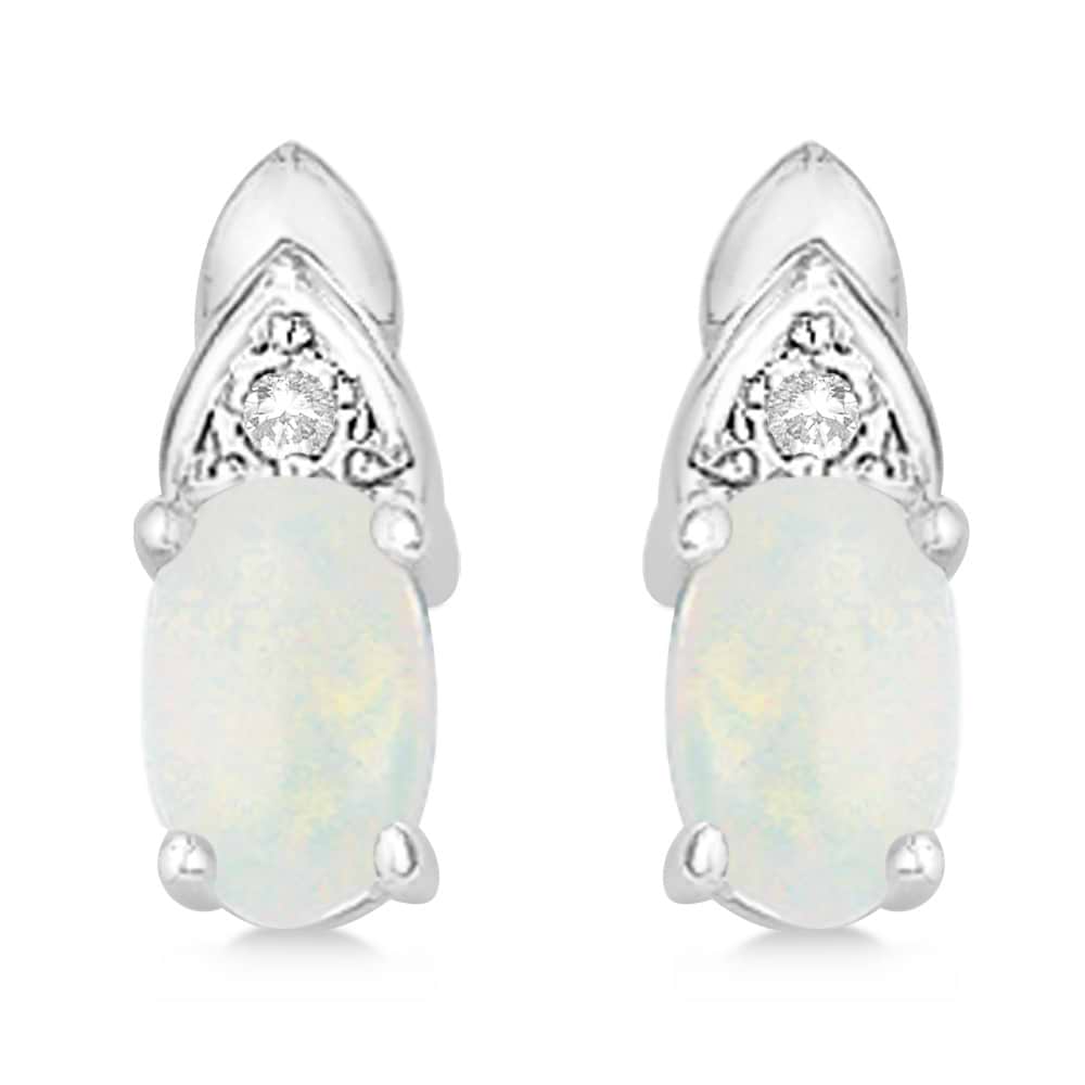 Diamond Accented Opal Drop Earrings 14k White Gold (0.37ct)