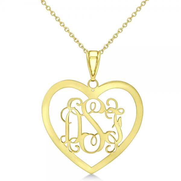 Heart Monogram Initial Pendant Necklace Yellow Gold on Sterling Silver
