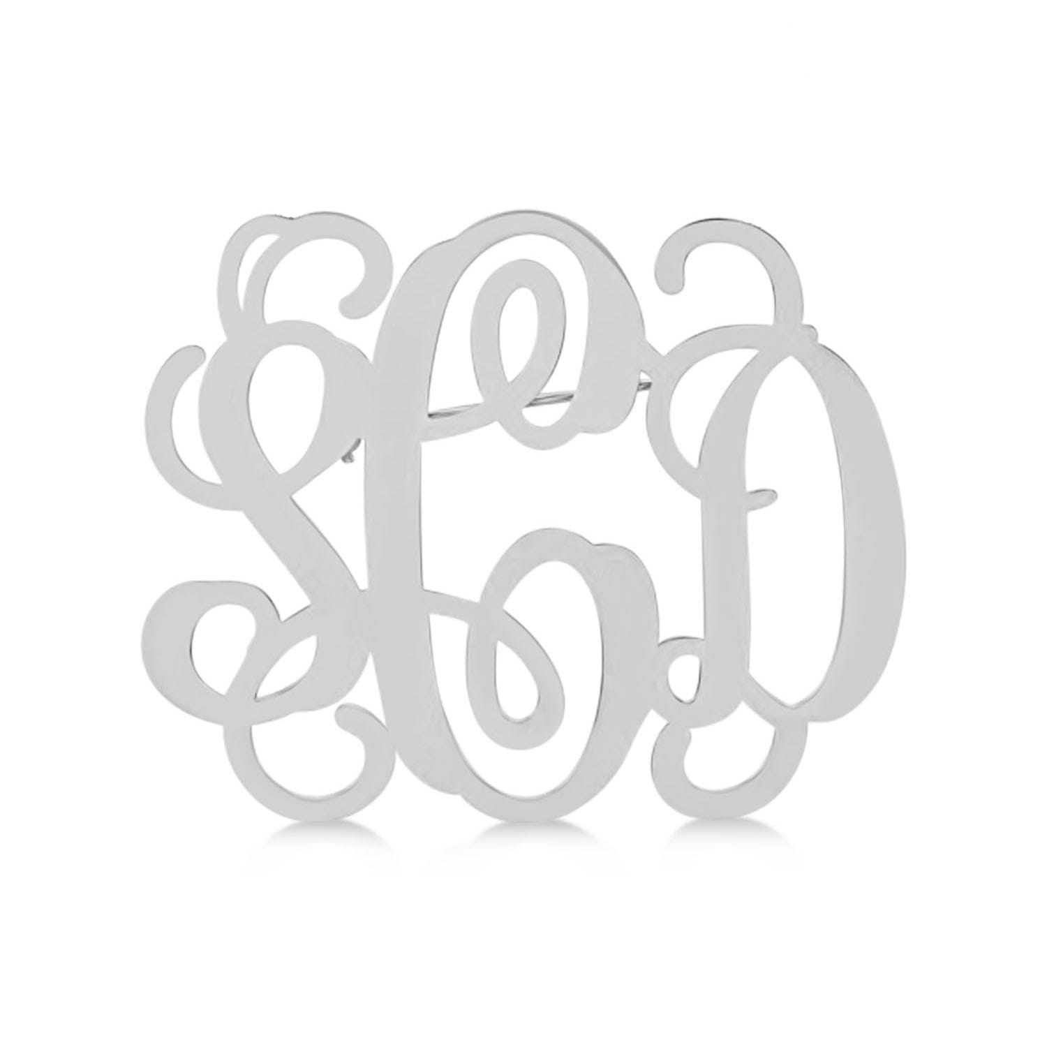 Initial Monogram Brooch Pin 14k White Gold over Sterling Silver