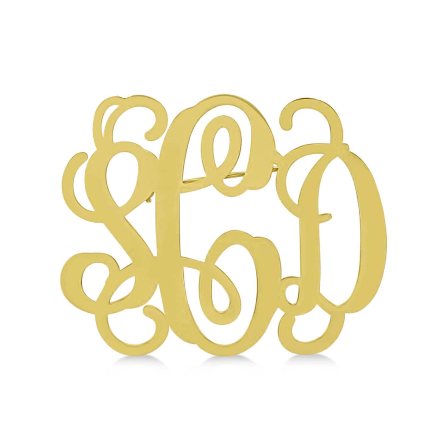 Initial Monogram Brooch Pin 14k Yellow Gold over Sterling Silver